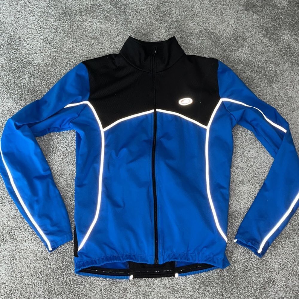 Black Blue Performance bike cycling stretch 3 pocket LS full zip fleece jacket